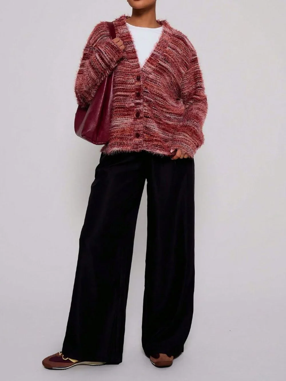 Multicolor Casual Women's Oversized Textured Stripe Knit Cardigan